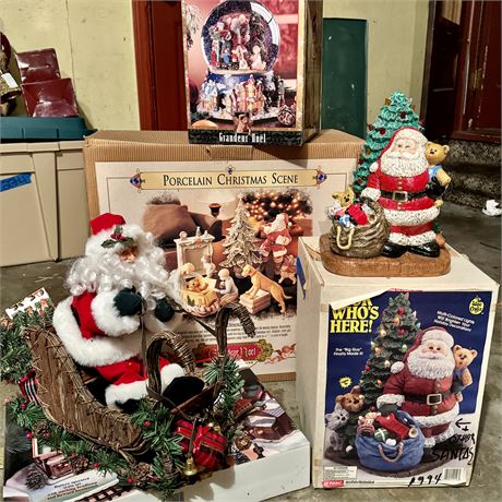 Holiday Lot w/ Grandeur Noel Scene, Water Globe, Ceramic Tree & Santa