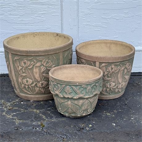 Decorative Earthenware Flower Pots/Planters - Bundle of 3 (12 x 12.25" largest)