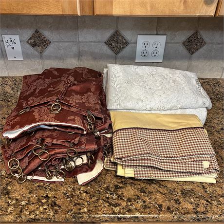 Burgundy, Yellow and Lace 60" Drapery Panels - 10 Pairs!