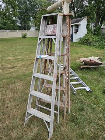 2 Folding Ladders - 1 Metal & 1 Wood