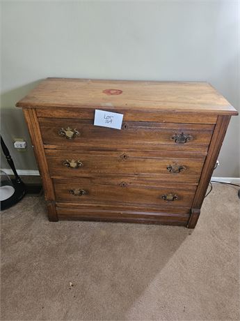 Antique Eastlake Style Oak Chest Of Drawers With Brass Hardware