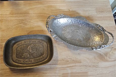Wilton Pewter "Daily Bread" Platter & Silver Floral Platter