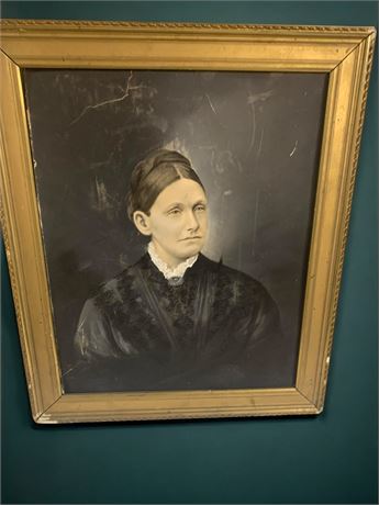 Antique Oil Painting of Victorian Woman In Gold Frame