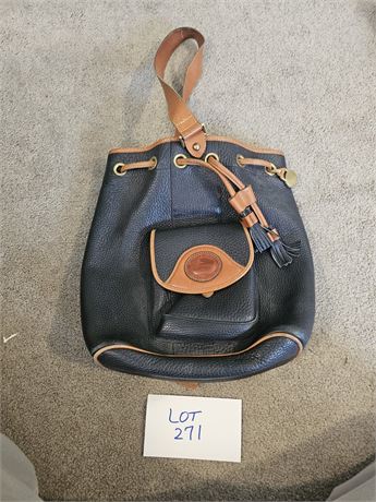 Dooney & Bourke Navy Leather Drawstring Bucket Purse