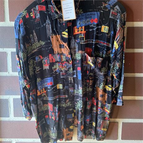 DB2 CYGNE DESIGN NYC New York Button Up Cityscape Shirt W/ Wide Leg Black Pants