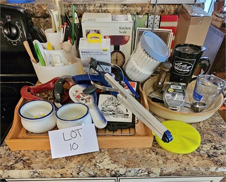 Kitchen Mixed Lot: Trivets, Scale, Candle Holders, Tray & Much More