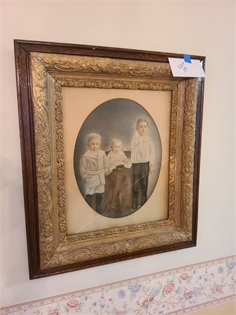 Antique Photo Painted Picture in Detailed Wood Frame