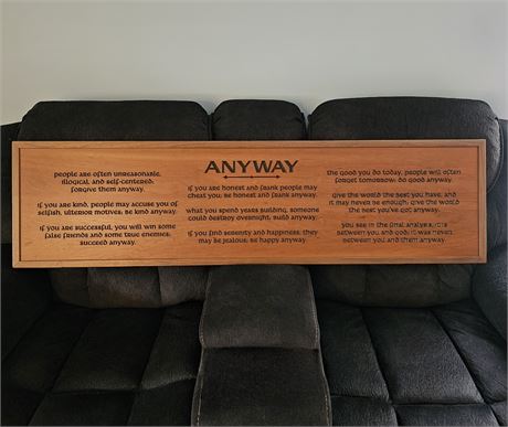 Wood Carved "ANYWAY" Saying Sign