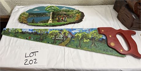 Vintage Home Decor-Hand Painted Wood Wall Plaque, Hand Painted Saw