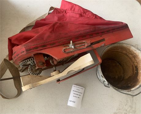 Vintage Cyclone Hand-Cranked Seed Sower/Broadcaster & Metal Bucket