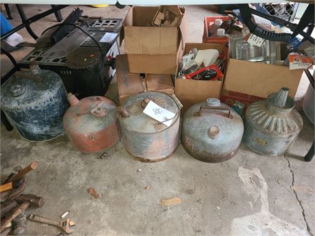 Nice Lot of Metal Gas & Oil Cans - 2 to 5 Gal Cans