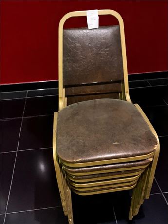 Stackable Brown Padded Chairs With Metal Frame - Set of 6 (Vintage)