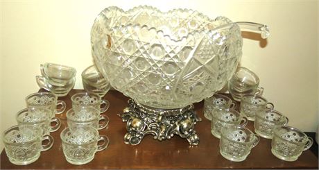 Punch Bowl, Pedestal, Cups