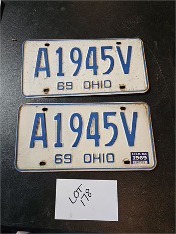 Vintage 1969 Ohio License Plate Set