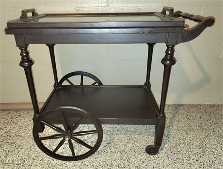 Vintage Tea Cart With Glass Serving Tray