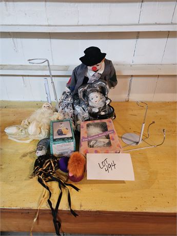 Mixed Clown Dolls - Different Styles / Porcelain & More