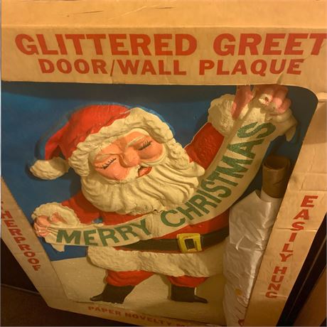 Glittered Greet Door/Wall Plaque Santa Claus Merry Christmas Lot of 2