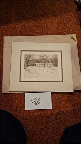 Signed Bob Hazlett 16/200 "Covered Bridge" B&W Print