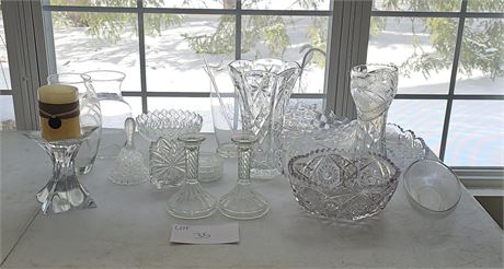 Mixed Clear Glass Lot- Americana, American Brilliant Cut Glass Vase, Etched Crys