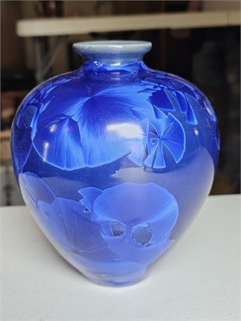 Signed Ruby Modern Art & Craft Crystalline Vase