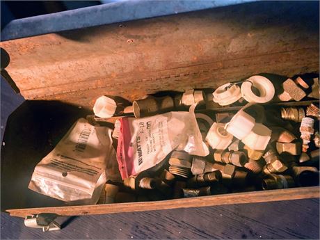 Vintage Metal Craftsman Toolbox Full of  Watts & All-Tube Union Plumbing Parts