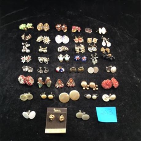 Vintage Clip-On Earring Lot 42 Pairs Faux Pearls Beaded Floral