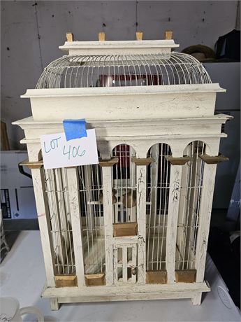 Large Wood & Metal Distressed Bird Cage Decor