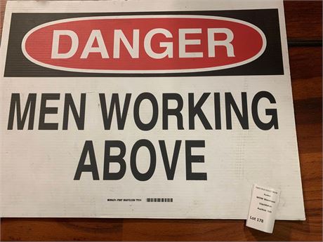 Danger Men Working Above Cardboard Sign 24 x 18