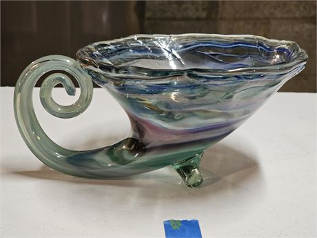 Art Glass Cornucopia Footed Vase