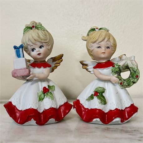 Vintage HOMCO Porcelain Christmas Angel Figurines - 4.5"T