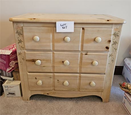 Vaughn Furniture Blonde Wood Dresser with Ivy Stenciling