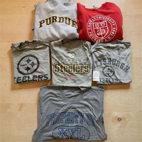 T-Shirt/Sweatshirt Lot - Steelers, Pitt Panthers, Cornell, Purdue (M, L, XL)
