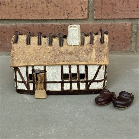 Ceramic Cottage Candle Holder and Little Porcelain Clogs