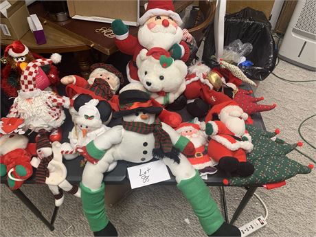 Holiday Plush Lot - Santa Claus, Snowmen, Penguin, Polar Bear & More