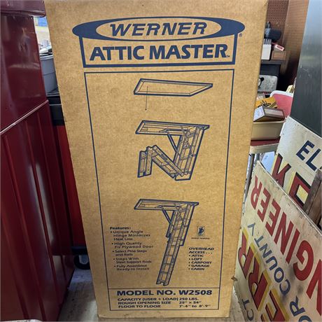 NEW WERNER ATTIC MASTER Wood Attic Ladder 25" x 54" x 8ft H Ceiling W2508