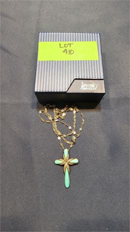 Sterling Turquoise 1.5" Cross & 20" Necklace 0.18 ozt