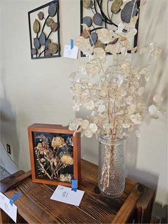 Mixed Home Decor:Floral Shadow Box & Clear Glass Jar with Faux Floral
