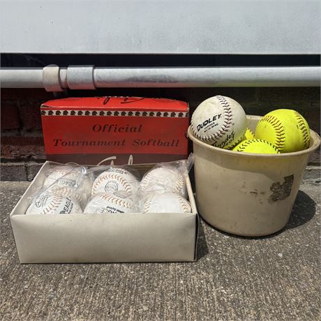 Set of 6 New Steele's Eagle Softballs and Bucket of Used