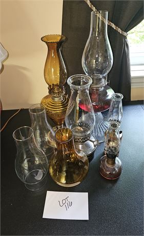 Mixed Oil Lamps: Banded Amber, Metal Base & More Sizes & Style Vary