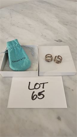 Tiffany & Co. Sterling Huggie Hoop Earrings W/ Bag