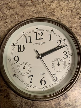 Wall Clock by Sterling & Noble W/Humidity and Temperature Dials Battery Operated