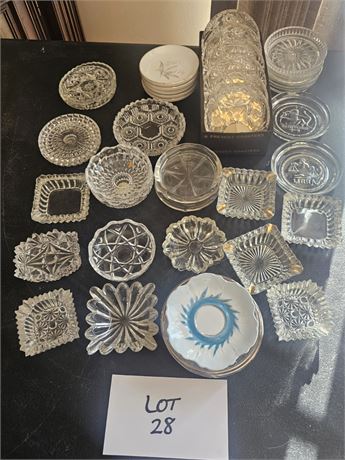 Mixed Crystal & Glass Coasters & Single Ashtrays- Size, Style & Maker Vary