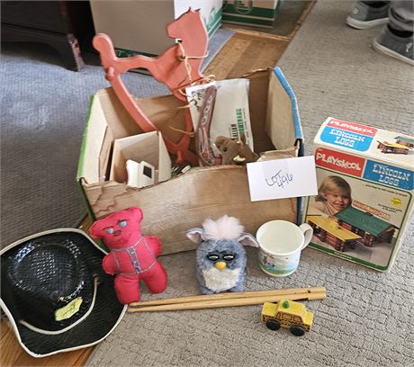 Mixed Vintage Toys, Lincoln Logs, Furby, Children's Flatware & More