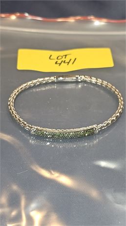 Sterling Green Garnet 7" Bangle Bracelet 0.33 ozt