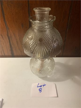 Vintage Clear Cut Glass Oil Lamp Moon Beam Pineapple Style Fan Glass Shade