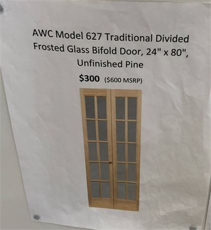 Model 627 Traditional Divided Frosted Glass Bifold Door In Unfinished Pine