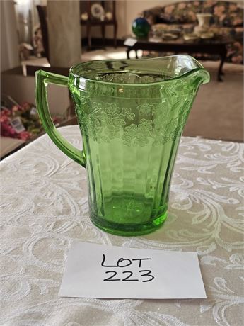 Jeanette Cherry Blossom Green Depression Glass Pitcher