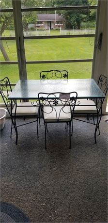 Vintage Metal & Glass Top Indoor/Outdoor Table & Chair Set
