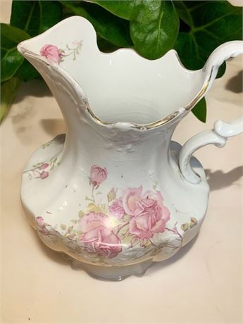 Vintage Columbia Ceramic Floral Wash Or Serving Pitcher