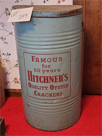 Hitchner's Oyster Crackers Metal Barrel